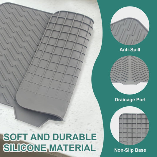 Silicone Dish Drying Mat for Kitchen Counter, Dish Drying Pad - Anti-Slip Mat