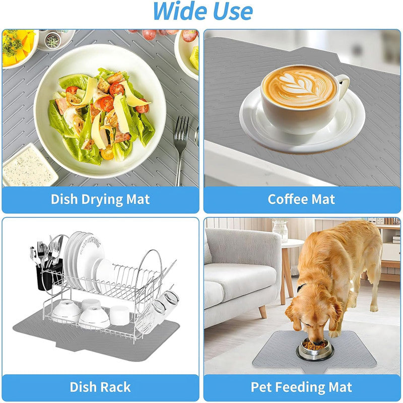 Silicone Dish Drying Mat for Kitchen Counter, Dish Drying Pad - Anti-Slip Mat