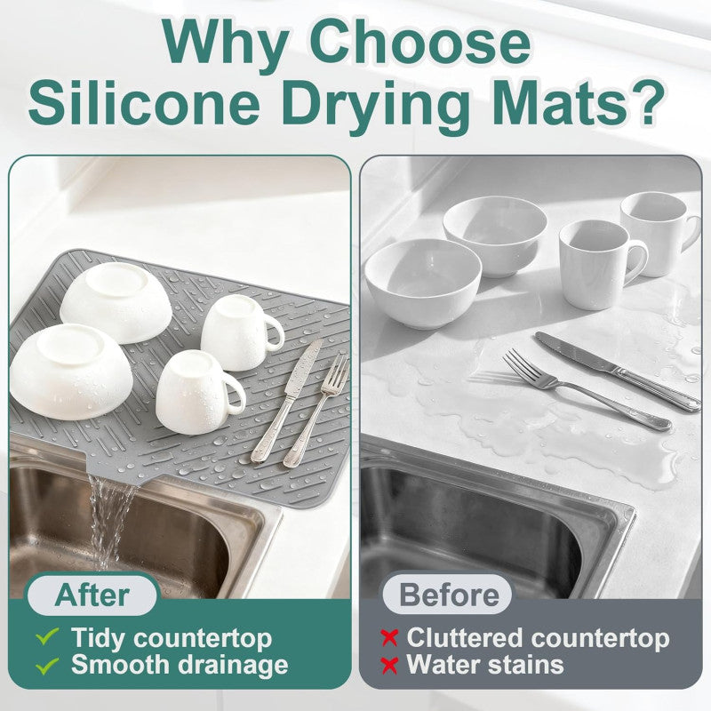 Silicone Dish Drying Mat for Kitchen Counter, Dish Drying Pad - Anti-Slip Mat