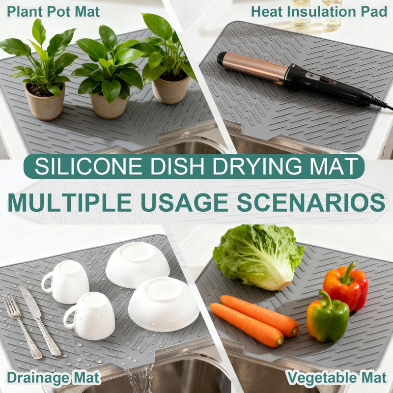 Silicone Dish Drying Mat for Kitchen Counter, Dish Drying Pad - Anti-Slip Mat