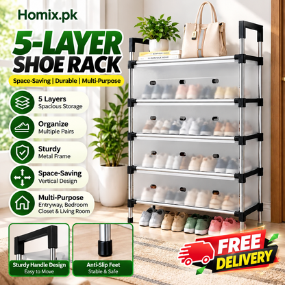 5-Layer Dust-Proof Compact Shoe Storage Rack