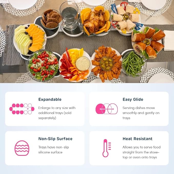 8pcs Portable Rotating Lazy Susan Tray, Kitchen Dining Table Rotating Tray Expandable Track for Kitchen and Dining Table