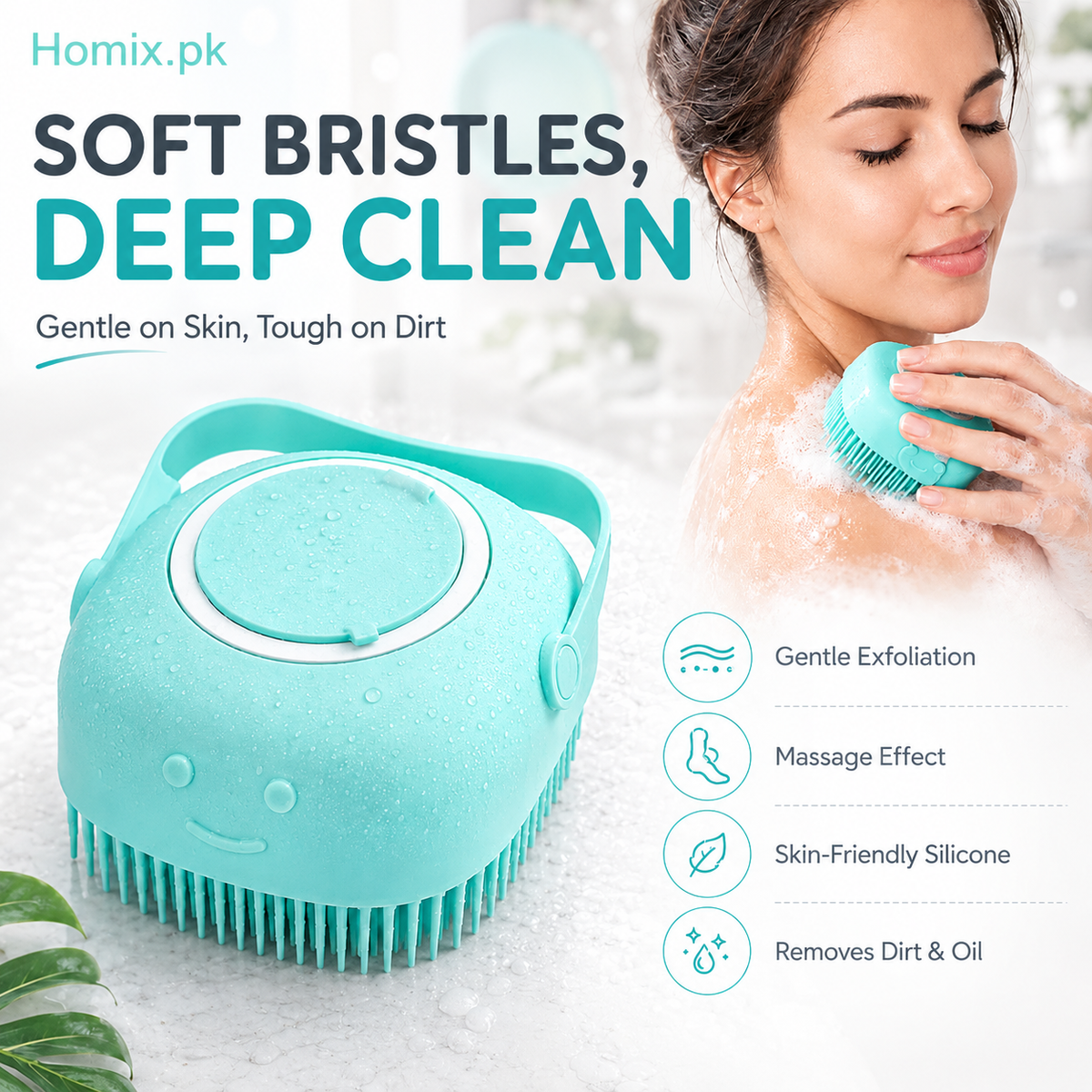 2-in-1 Silicone Bath Brush & Back Scrubber