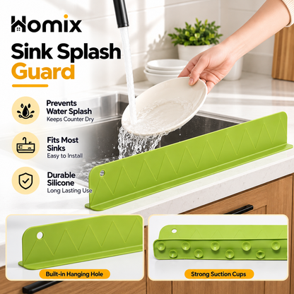 Kitchen Sink Splash Guard - Soft Silicone - Large Size - 16 Inch - Double Suction