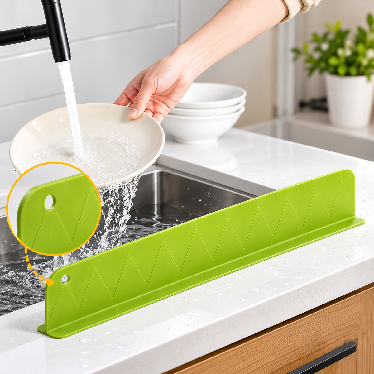 Kitchen Sink Splash Guard - Soft Silicone - Large Size - 16 Inch - Double Suction