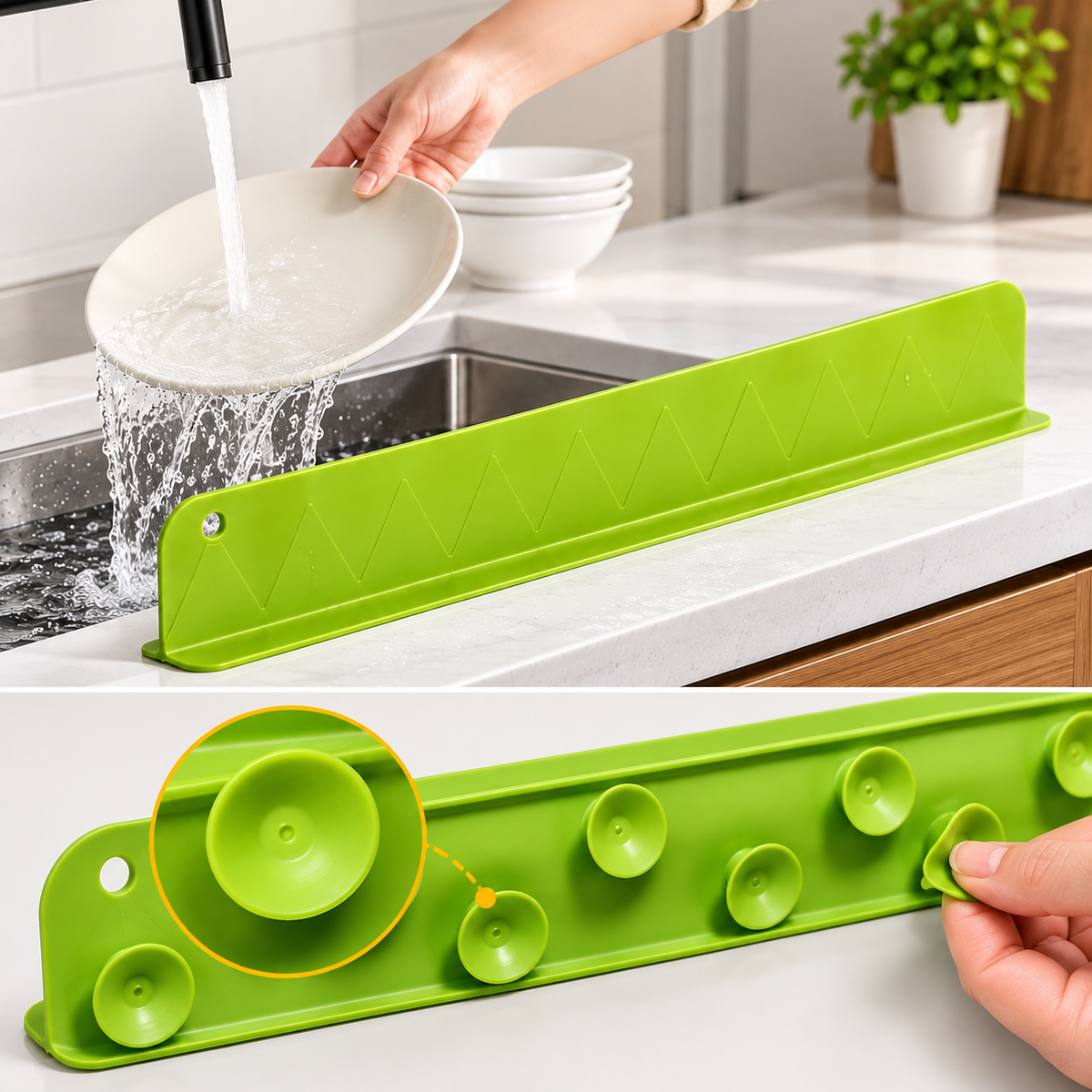 Kitchen Sink Splash Guard - Soft Silicone - Large Size - 16 Inch - Double Suction