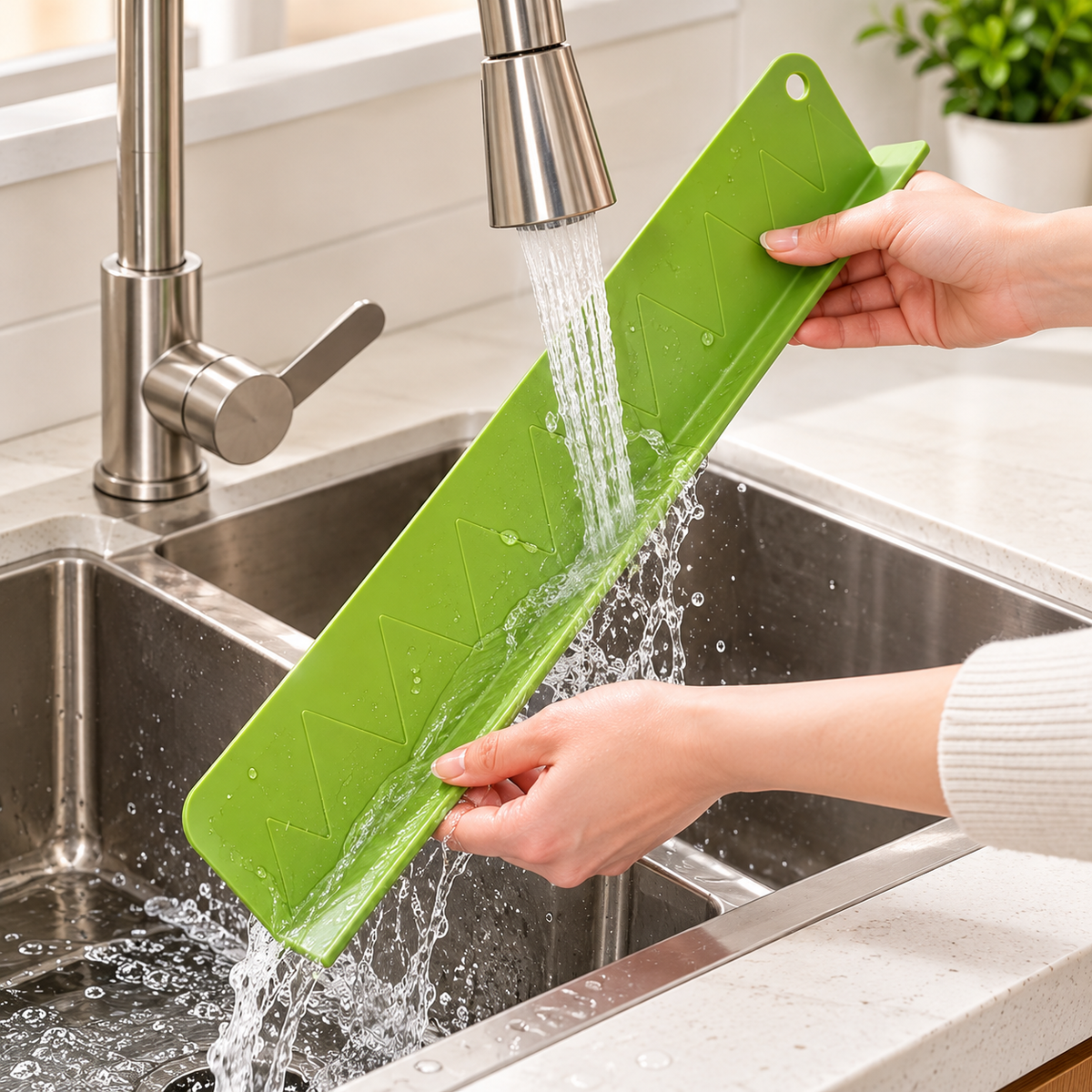Kitchen Sink Splash Guard - Soft Silicone - Large Size - 16 Inch - Double Suction