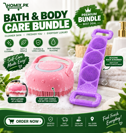2-in-1 Silicone Bath Brush & Back Scrubber